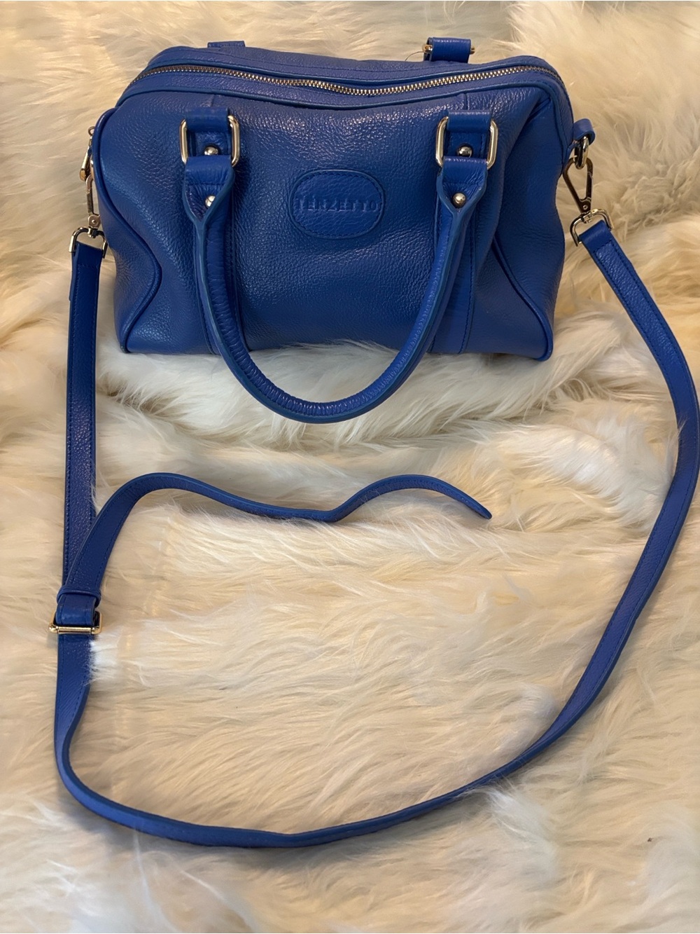 Terzetto Blue Leather Satchel Crossbody Bag by Brahmin
